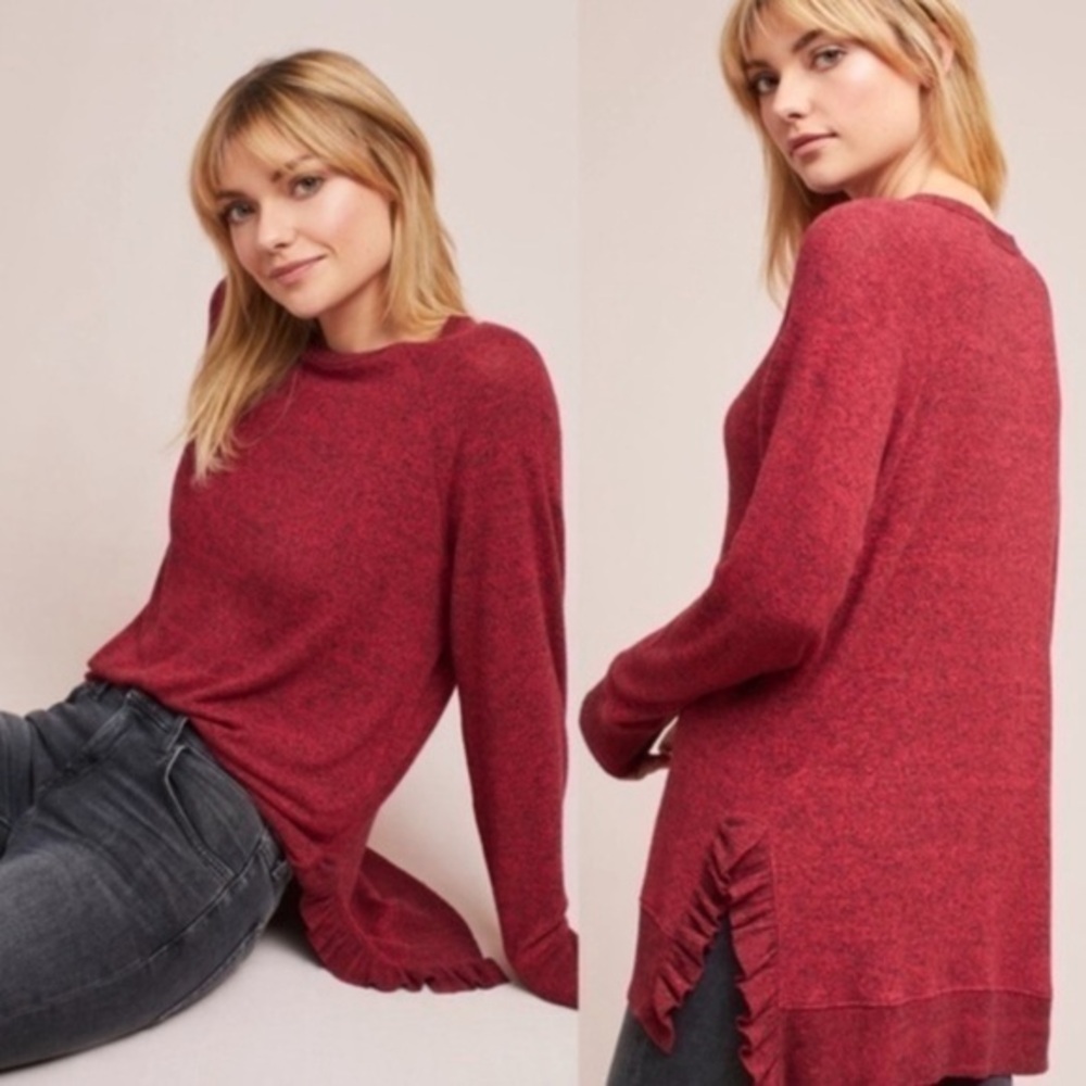 Anthropologie Stamp ruffle hem sweater